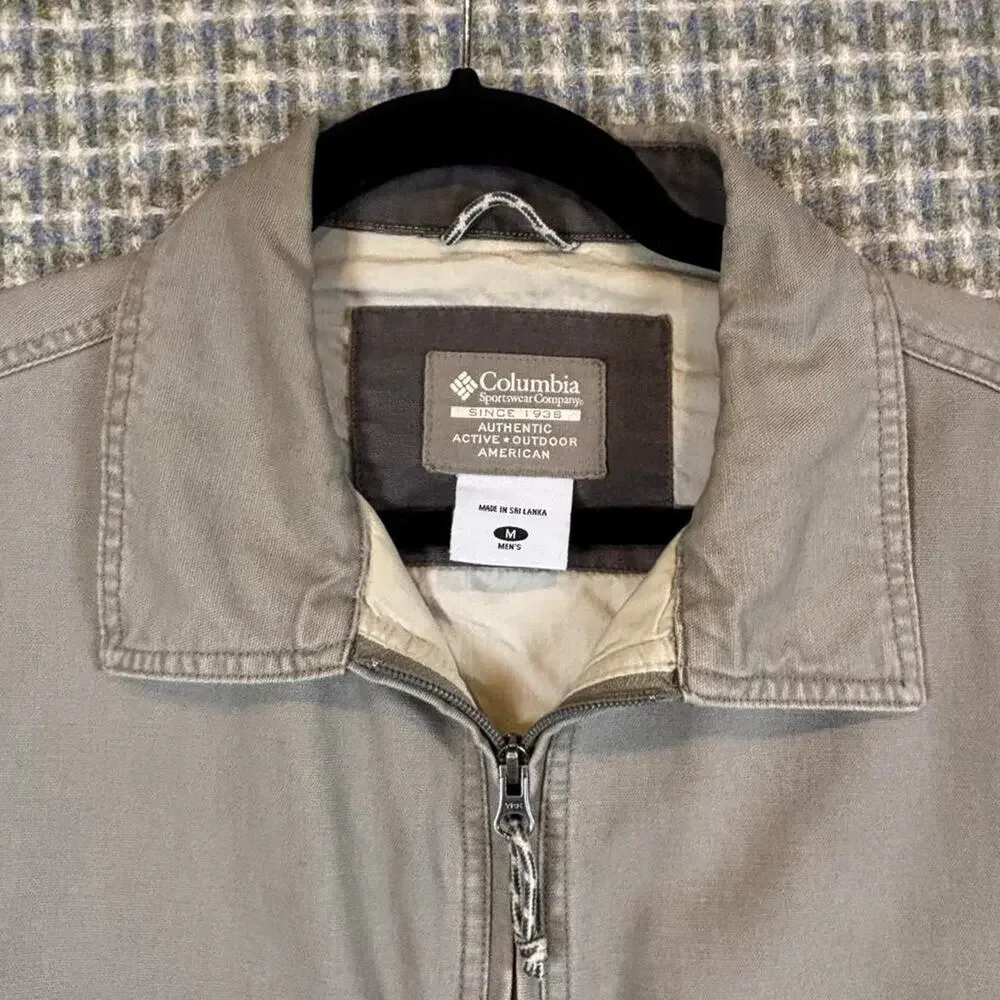 Vintage Columbia Utility Canvas Zip-Up Jacket Workwear 90s Sage Green Cotton